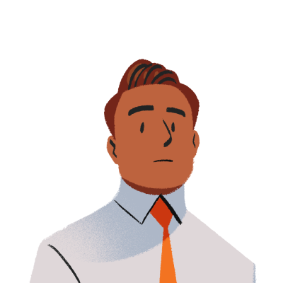 A cartoon of a man wearing a white shirt and orange tie